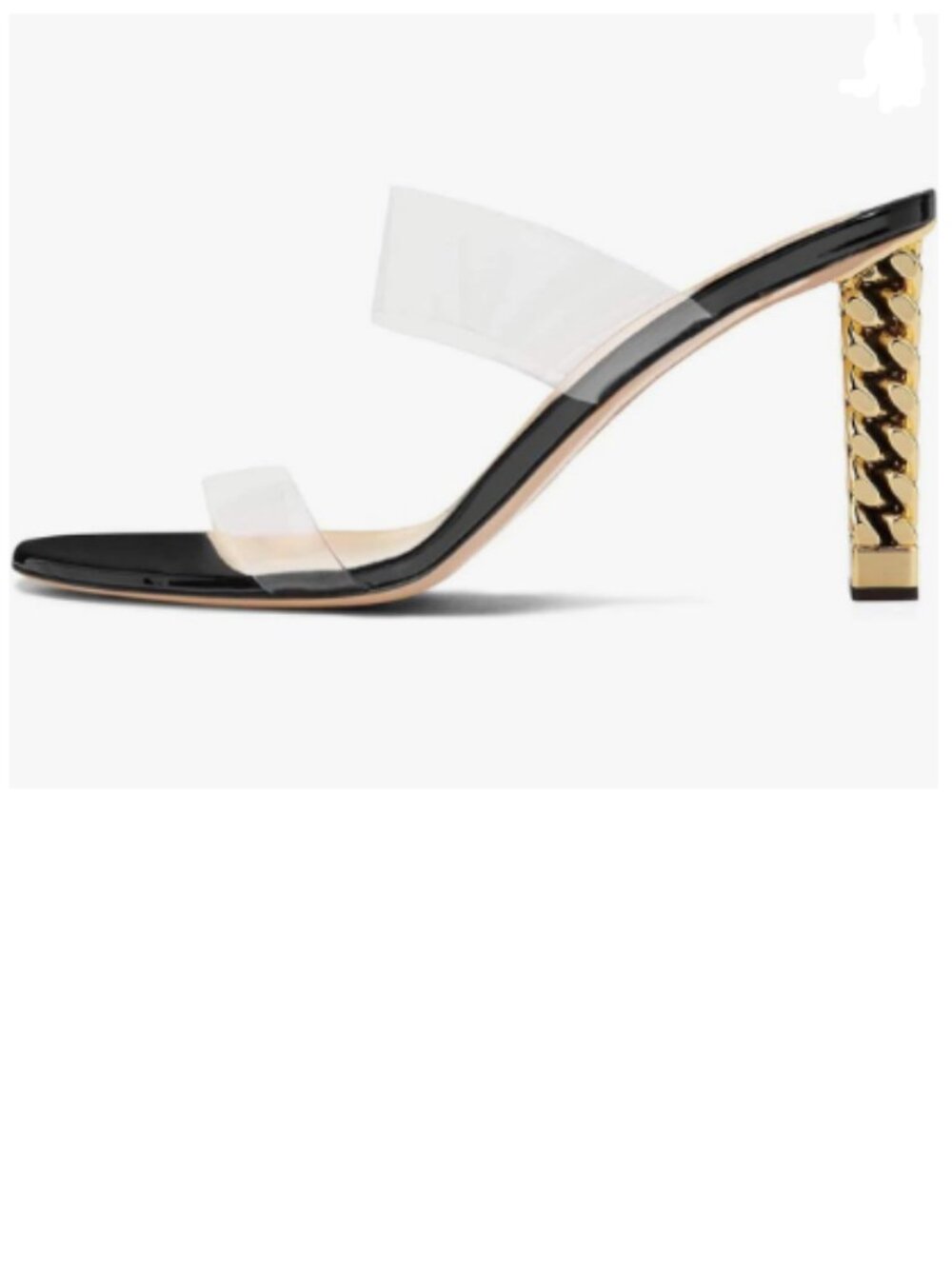 FSJ Black Double Strap Gold Metal Chain Heel Sandals Open Toe Clear PVC Mules